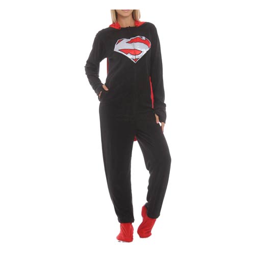 Superman Man of Steel Black and Red Unisex Onesie with Thumb Holes and Removable Feet